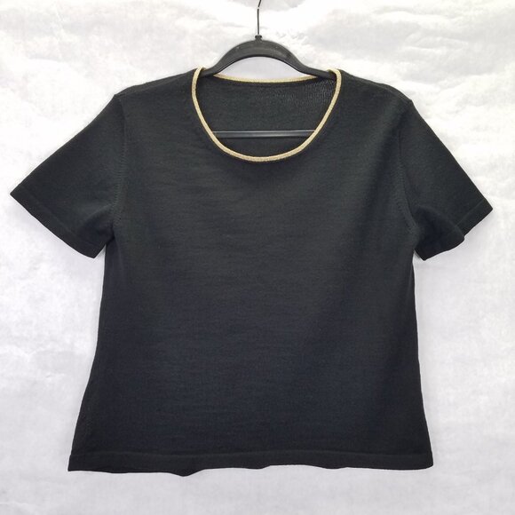 Le Troupe Tricot Maglia Top Womens Small Merino Wool Black Gold Italian Knitwear - Picture 1 of 13